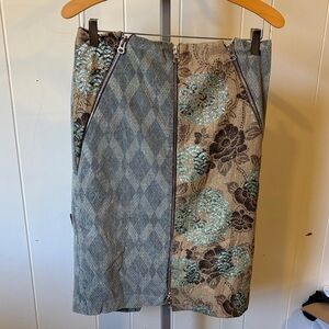 Custo Barcelona Blue and Beige Patterned Pencil Skirt
